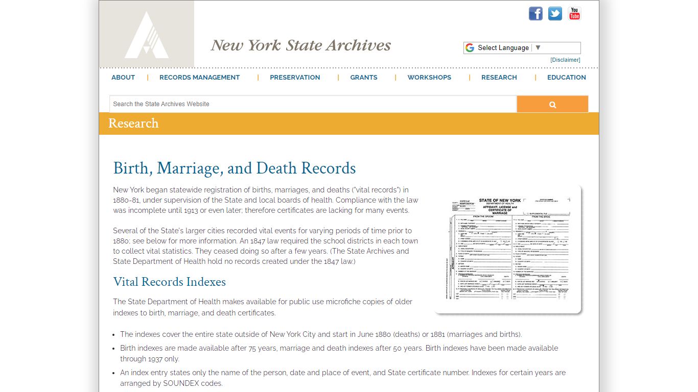 Birth, Marriage, and Death Records | New York State Archives